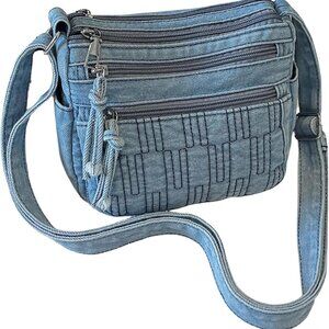 Vintage Denim Crossbody Bag for Women, Adjustable Strap Jean Purse, Blue Casual